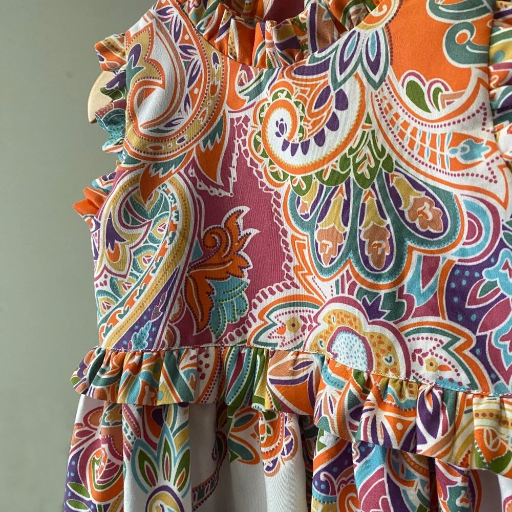 Handmade Children's Multicolour Cotton Poly Sleeveless Triangle Cut Out Dress - Picture 13 of 15